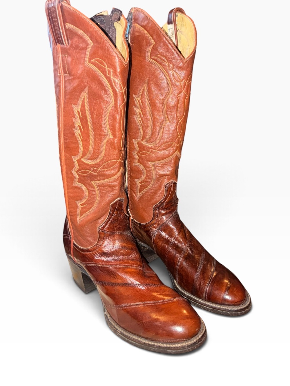 Vintage Larry Mahan Brown Eel Skin Cowboy Boots Women’s Size 5 B